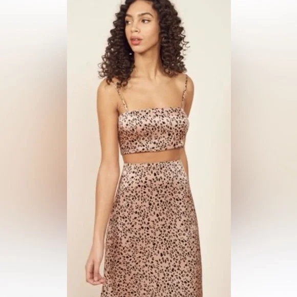 Reformation Silk Two-Piece Leopard Skirt Set - Picture 2 of 9
